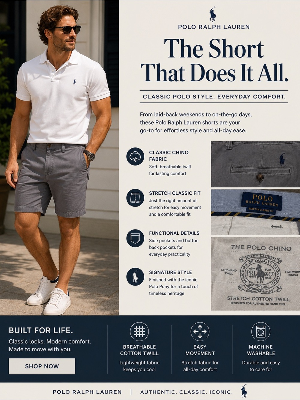 Polo by Ralph Lauren Men's Classic Chino Shorts in Gray sz 36